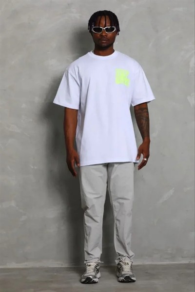 Erkek Baskılı T-Shirt Kısa Kol Bisiklet Yaka Regular Fit Rahat Kalıp Günlük Tişört - Beyaz