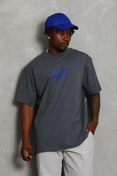 Erkek Baskılı T-Shirt Kısa Kol Bisiklet Yaka Regular Fit Rahat Kalıp Günlük Tişört - Füme