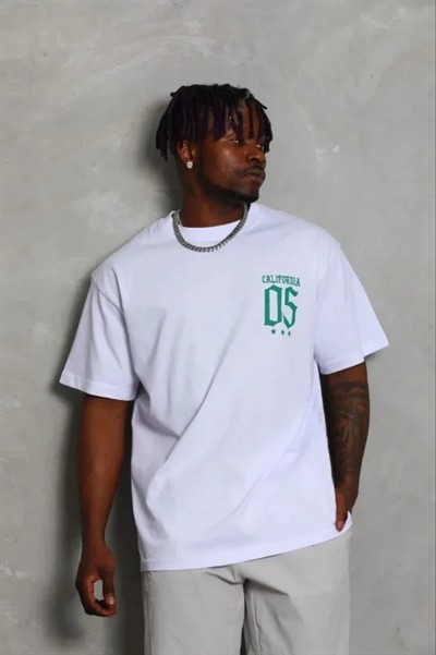 Erkek Baskılı T-Shirt Kısa Kol Bisiklet Yaka Regular Fit Rahat Kalıp Günlük Tişört - Beyaz