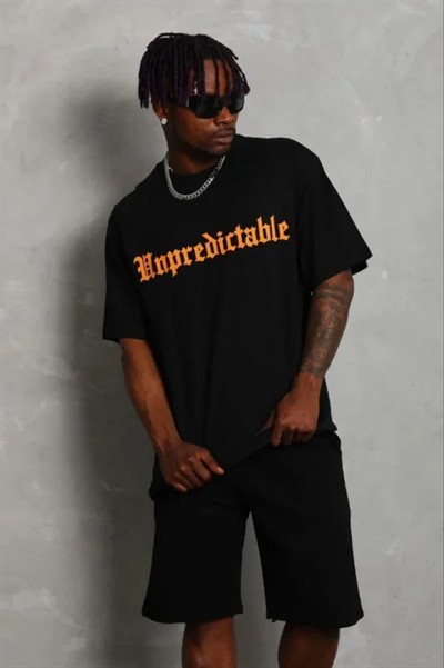 Erkek Baskılı T-Shirt Kısa Kol Bisiklet Yaka Regular Fit Rahat Kalıp Günlük Tişört - Siyah