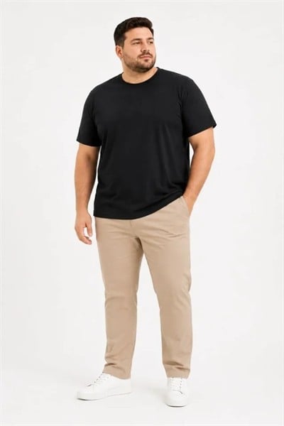 Erkek Battal Big Size Basic Tişört Bisiklet Yaka Rahat Kalıp T-Shirt - Siyah