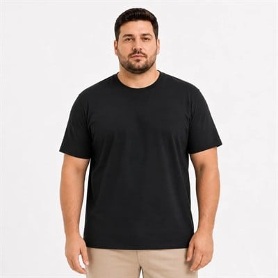 Erkek Battal Big Size Basic Tişört Bisiklet Yaka Rahat Kalıp T-Shirt - Siyah