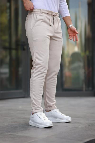 Erkek Beli Bağcıklı Duble Paça örme Pamuklu Kumaş Jogger Pantolon