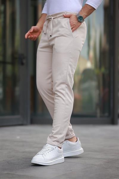 Erkek Beli Bağcıklı Duble Paça örme Pamuklu Kumaş Jogger Pantolon