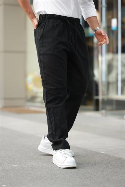 Erkek Beli Lastikli Keten Rahat Pantolon
