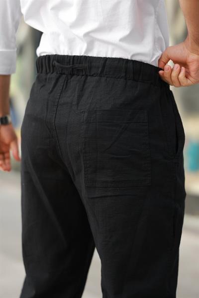 Erkek Beli Lastikli Keten Rahat Pantolon