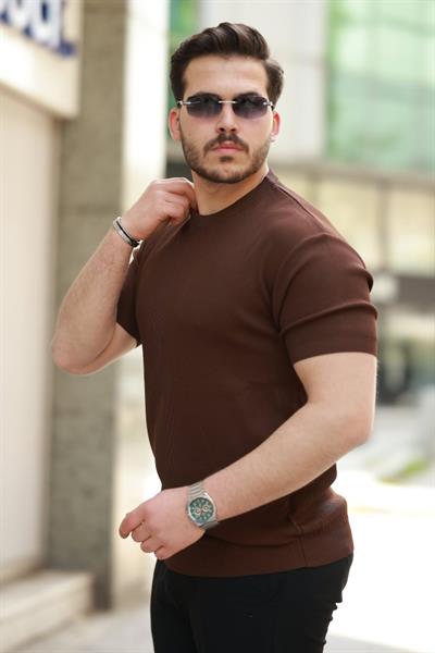Erkek Bisiklet Yaka Jakarlı Kısa Kollu Tshirt