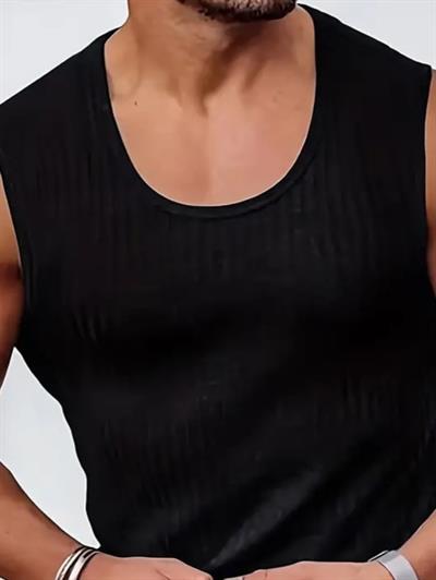 Erkek Bisiklet Yaka Kalın Fitilli Kaşkorse Kolsuz Tişört