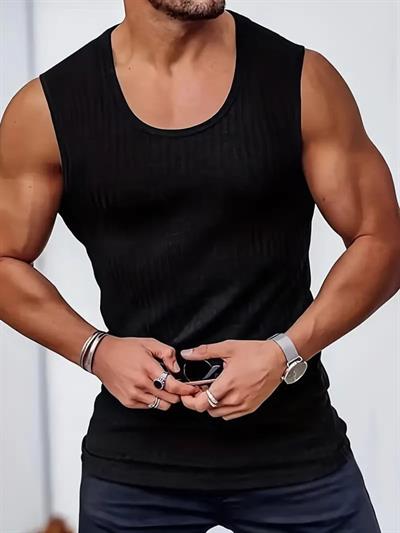 Erkek Bisiklet Yaka Kalın Fitilli Kaşkorse Kolsuz Tişört