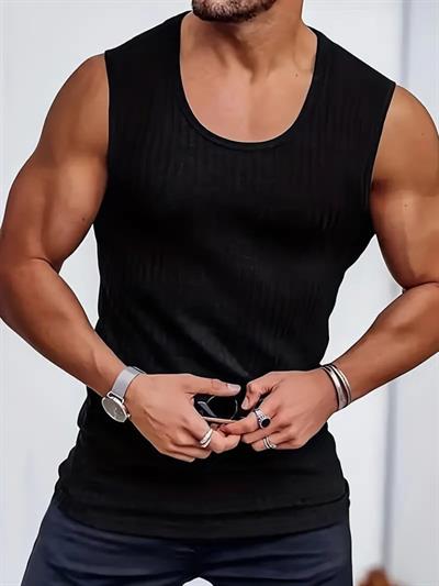 Erkek Bisiklet Yaka Kalın Fitilli Kaşkorse Kolsuz Tişört