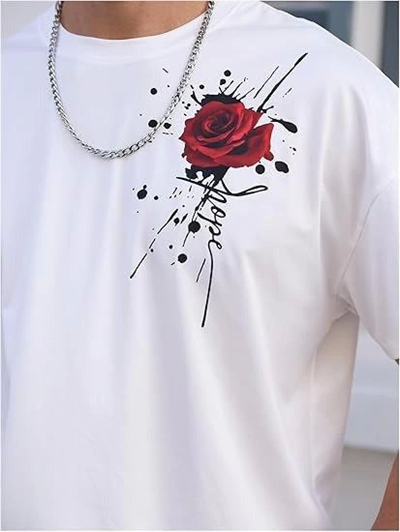 Erkek Bisiklet Yaka Kısa Kol Baskılı T-shirt - Beyaz