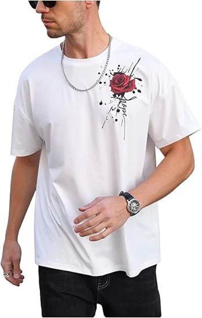 Erkek Bisiklet Yaka Kısa Kol Baskılı T-shirt - Beyaz