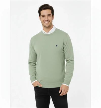 Erkek Bisiklet Yaka Nakış Işlemeli Triko Kazak Yumuşak Dokulu Pamuklu Ince Dokuma, Uzun Kollu Rahat Regular Kalıp - Mint Yeşili