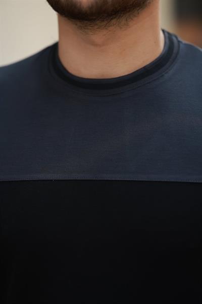 Erkek Bisiklet Yaka Parçalı Renkkısa Kollu Tshirt