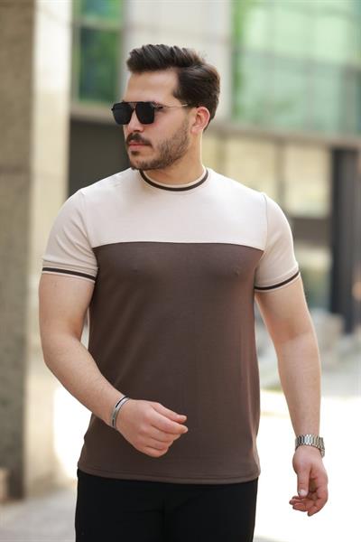 Erkek Bisiklet Yaka Parçalı Renk Kısa Kollu Tshirt