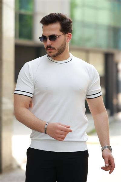 Erkek Bisiklet Yaka Ribanalı Kısa Kollu Tshirt