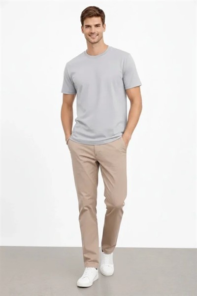 Erkek Bisiklet Yaka Tişört Regular Kalıp Basic Pamuklu Günlük Kullanım T-shirt - Gri