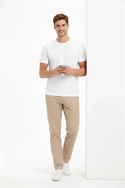 Erkek Bisiklet Yaka Tişört Regular Kalıp Basic Pamuklu Günlük Kullanım T-shirt - Beyaz