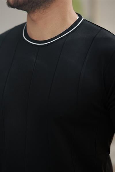 Erkek Bisiklet Yaka çizgi Desenli Ribanalı Kısa Kollu Tshirt