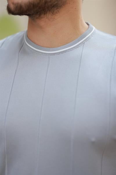 Erkek Bisiklet Yaka çizgi Desenli Ribanalı Kısa Kollu Tshirt