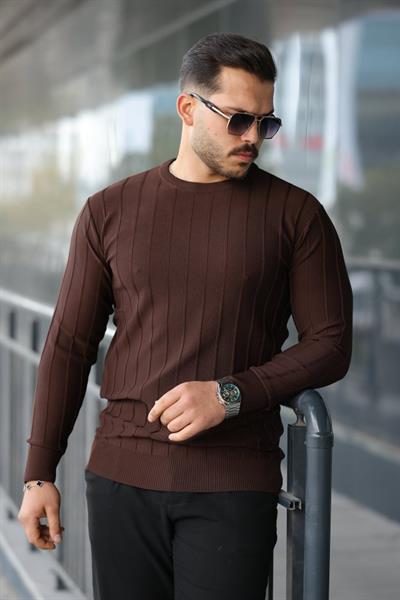 Erkek Bisiklet Yaka çizgi Kabartmalı Uzun Kollu Triko