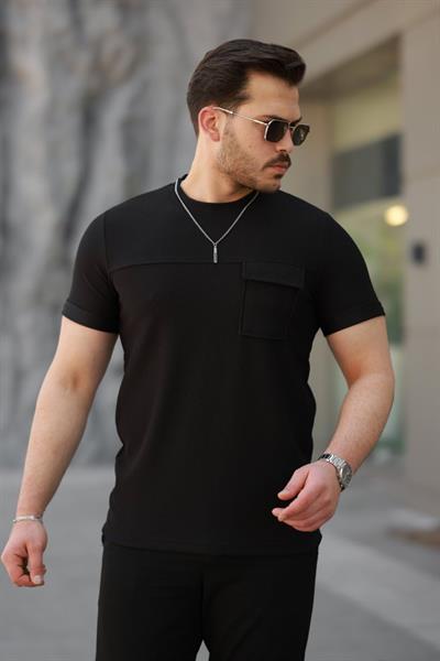 Erkek Cepli Kolyeli Kısa Kollu örme Kumaş T-shirt