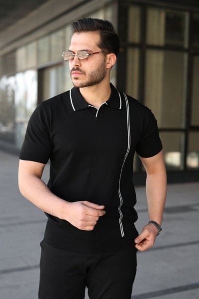 Erkek Çizgi Detaylı Yakalı Triko Tişört