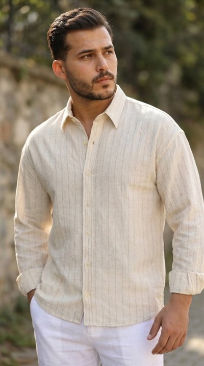 Erkek Çizgili Keten Gömlek