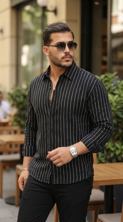 Erkek Çizgili Keten Gömlek