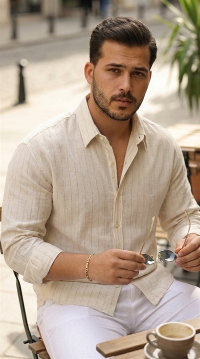 Erkek Çizgili Keten Gömlek