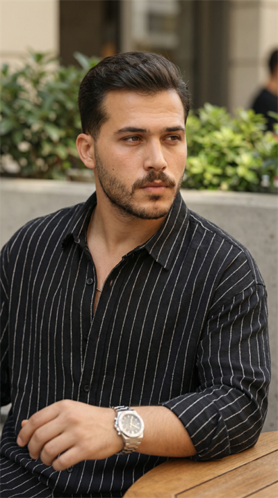 Erkek Çizgili Keten Gömlek