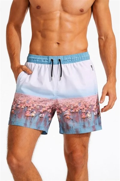 Erkek Deniz Şortu Fermuarlı Cepli File Astarlı Hızlı Kuruyan Premium - Beyaz