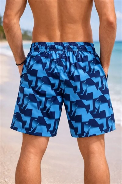 Erkek Deniz Şortu Fermuarlı Cepli File Astarlı Hızlı Kuruyan Premium - Mavi