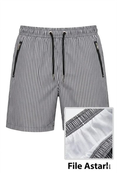 Erkek Deniz Şortu Fermuarlı Cepli File Astarlı Hızlı Kuruyan Premium - Siyah