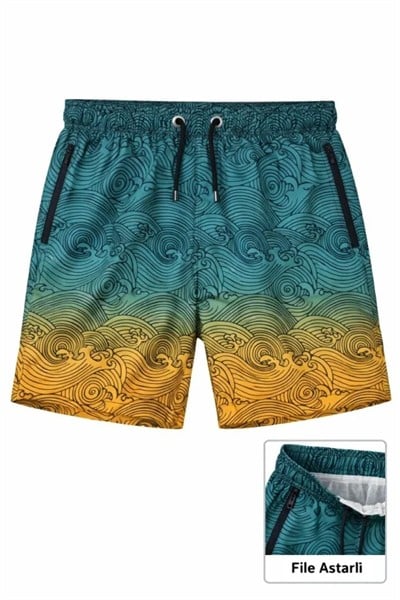 Erkek Deniz Şortu Fermuarlı Cepli File Astarlı Hızlı Kuruyan Premium - Çok Renkli