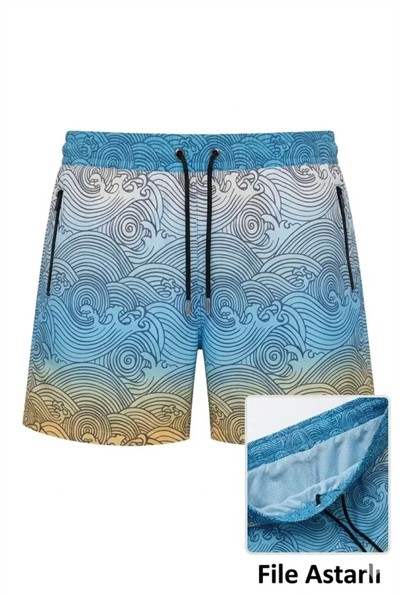 Erkek Deniz Şortu Fermuarlı Cepli File Astarlı Hızlı Kuruyan Premium - Çok Renkli