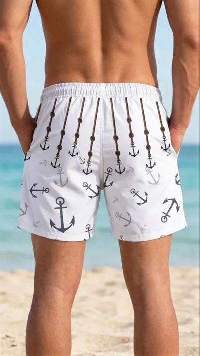 Erkek Deniz Şortu Fermuarlı Cepli File Astarlı Hızlı Kuruyan Premium - Beyaz