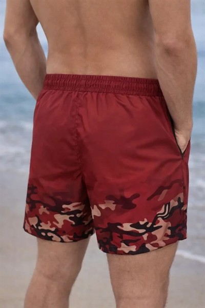 Erkek Deniz Şortu Fermuarlı Cepli File Astarlı Hızlı Kuruyan Premium - Kırmızı