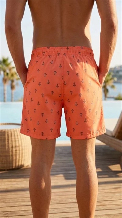 Erkek Deniz Şortu Fermuarlı Cepli File Astarlı Hızlı Kuruyan Premium - Turuncu