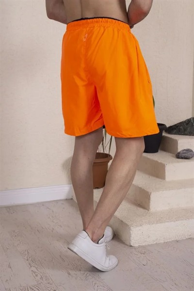 Erkek Deniz Şortu Fermuarlı Cepli File Astarlı - Turuncu