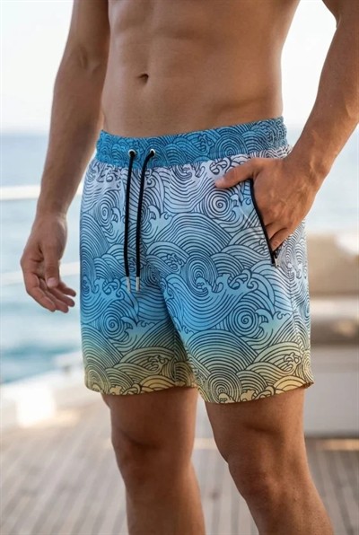 Erkek Deniz Şortu Fermuarlı Cepli File Astarlı Hızlı Kuruyan Premium - Çok Renkli