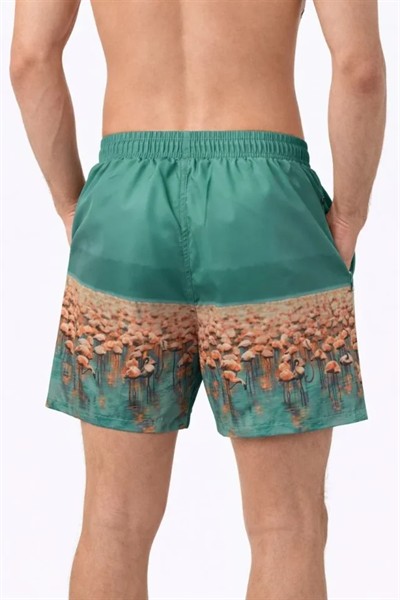 Erkek Deniz Şortu Fermuarlı Cepli File Astarlı Hızlı Kuruyan Premium - Su Yeşili