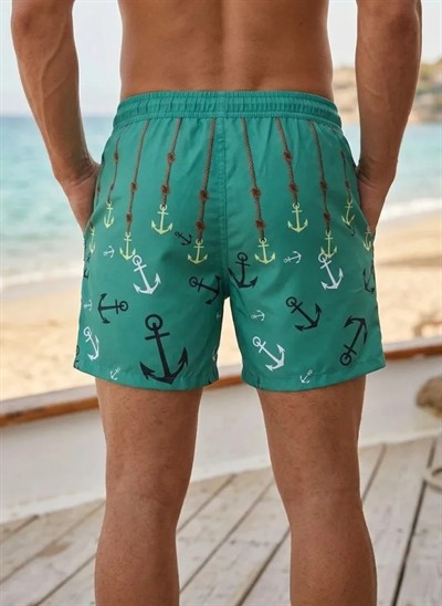 Erkek Deniz Şortu Fermuarlı Cepli File Astarlı Hızlı Kuruyan Premium - Su Yeşili