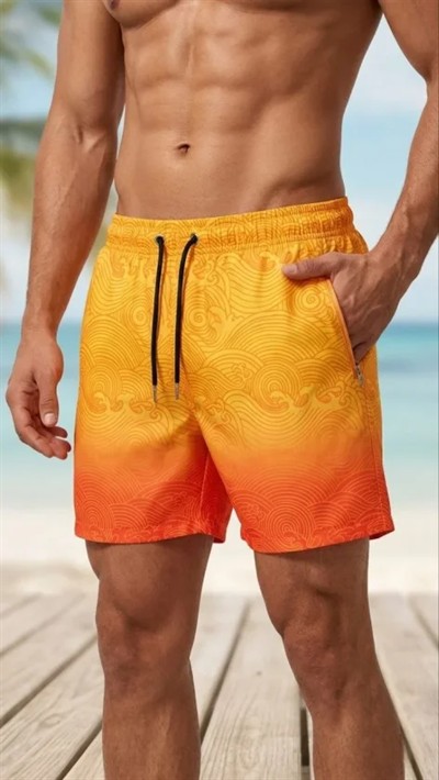 Erkek Deniz Şortu Fermuarlı Cepli File Astarlı Hızlı Kuruyan Premium - Çok Renkli