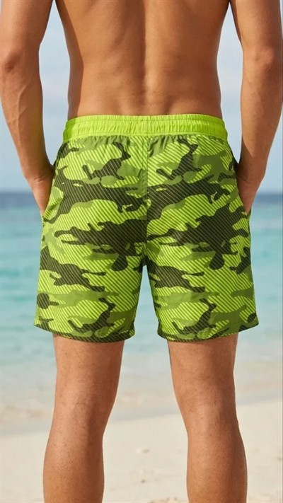 Erkek Deniz Şortu Fermuarlı Cepli File Astarlı Hızlı Kuruyan Premium - Neon Yeşili