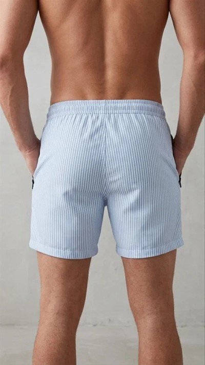 Erkek Deniz Şortu Fermuarlı Cepli File Astarlı Hızlı Kuruyan Premium - Bebek Mavisi