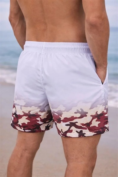 Erkek Deniz Şortu Fermuarlı Cepli File Astarlı Hızlı Kuruyan Premium - Beyaz