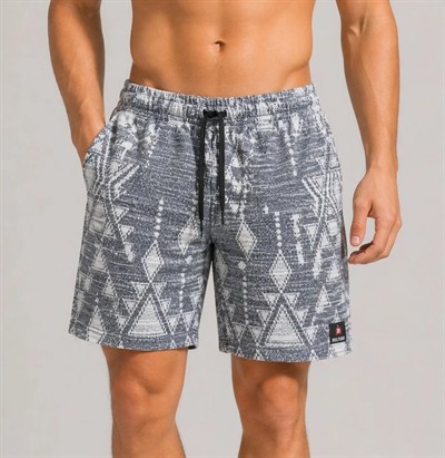 Erkek Desenli Dokuma Yazlık Şort Lastikli Bel Bağcıklı Rahat Kesim - Gri