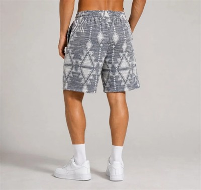 Erkek Desenli Dokuma Yazlık Şort Lastikli Bel Bağcıklı Rahat Kesim - Gri