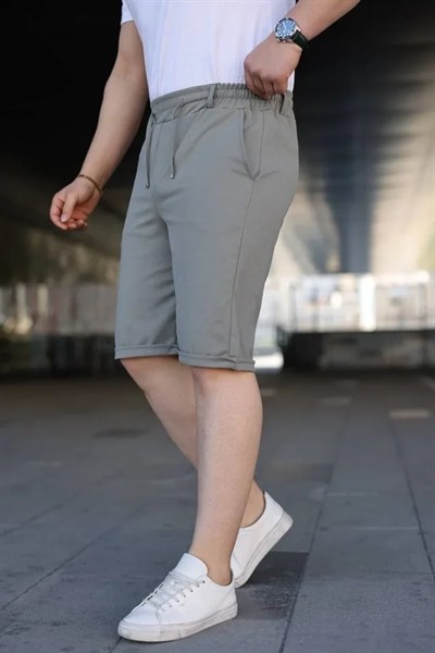 Erkek Diagonel Kumaş Duble Paça Cepli Bağcıklı Bel Lastikli ŞORT - Mint Yeşili